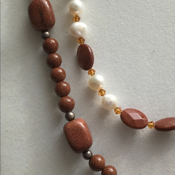 Two lovely goldstone necklaces - one with pearls - Picture 2 of 7